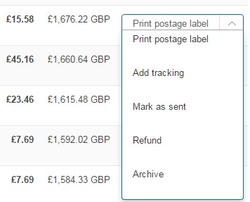 PayPal actions drop-down