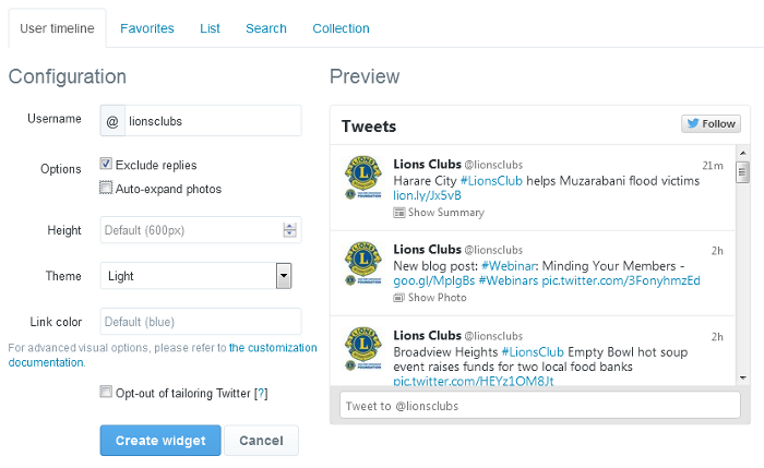Create Twitter Widget